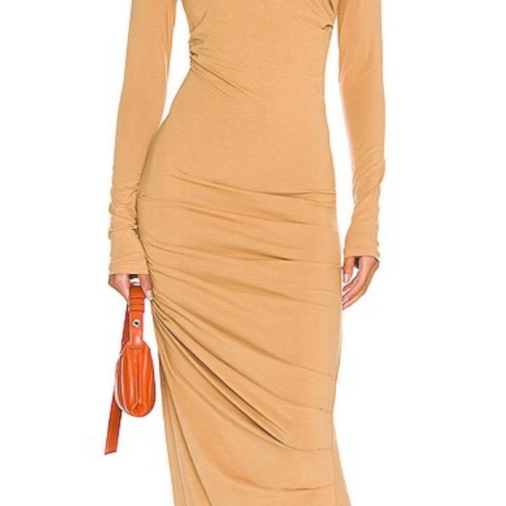 The Line by K Tan Ruched Bodycon Dress Mock Neck Long Sleeve
